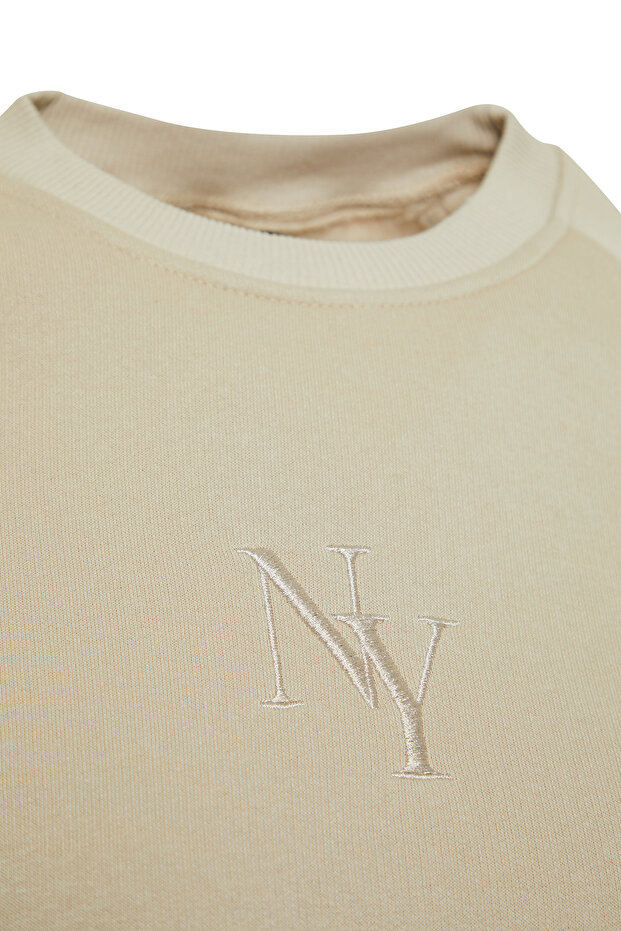 Kamienny dekolt w serek Regularny krój haftowany gruby polar wewnątrz bluza z dzianiny TWOAW24SW00199 - 6