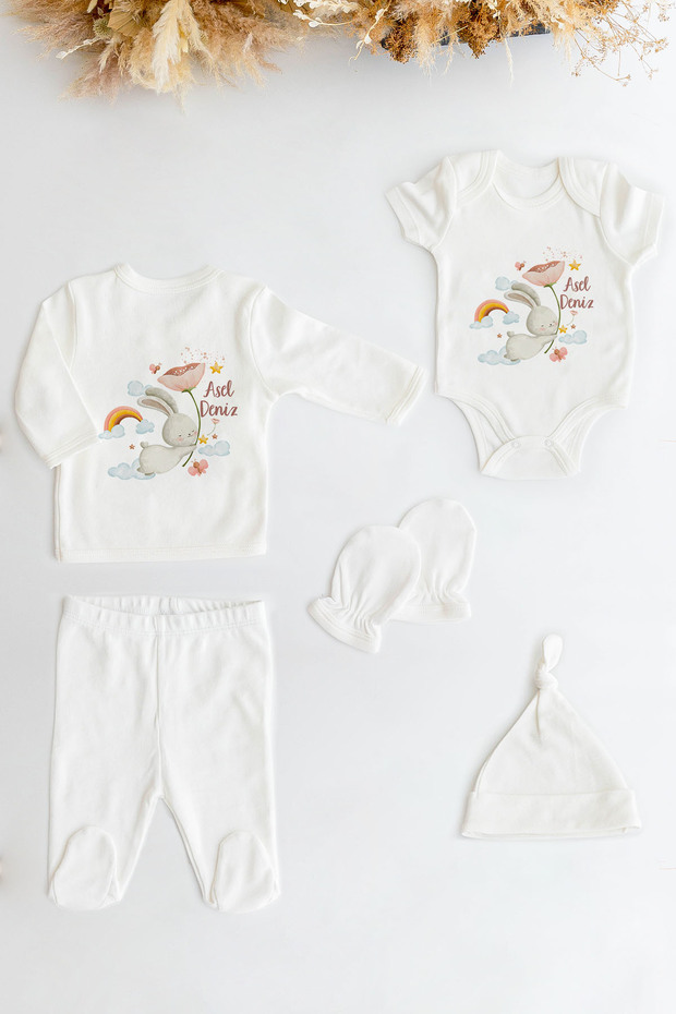 %100 Organik I?sme Özel 5li Hastane Çıkışı Alt Üst Takım Set - 1