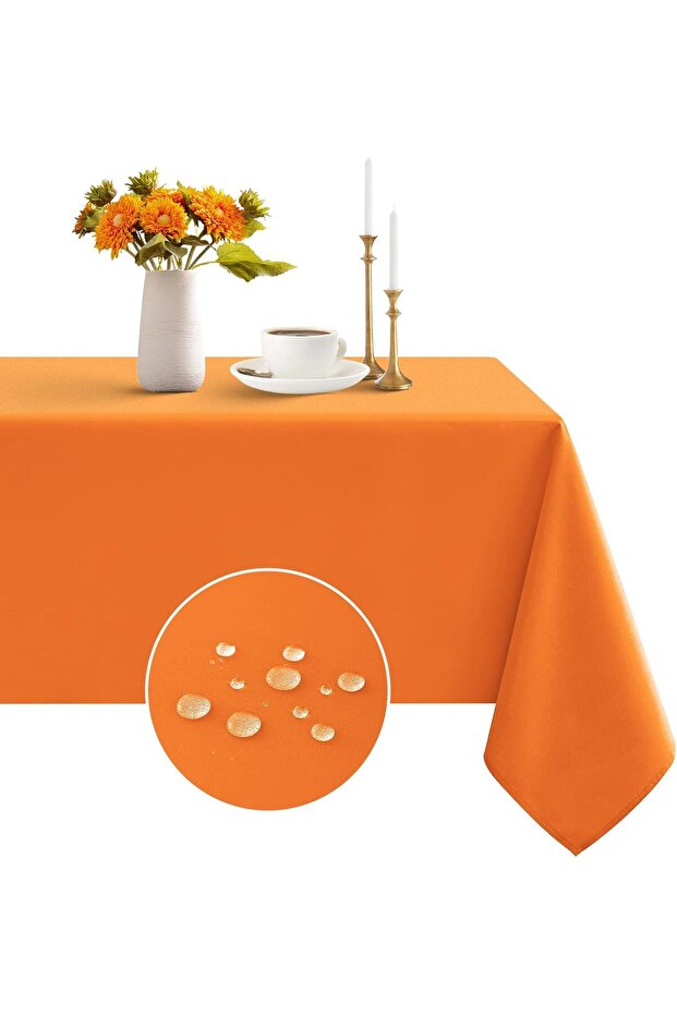 Liquid Proof Care Free Linen Tablecloth Dark Orange 13 Pieces