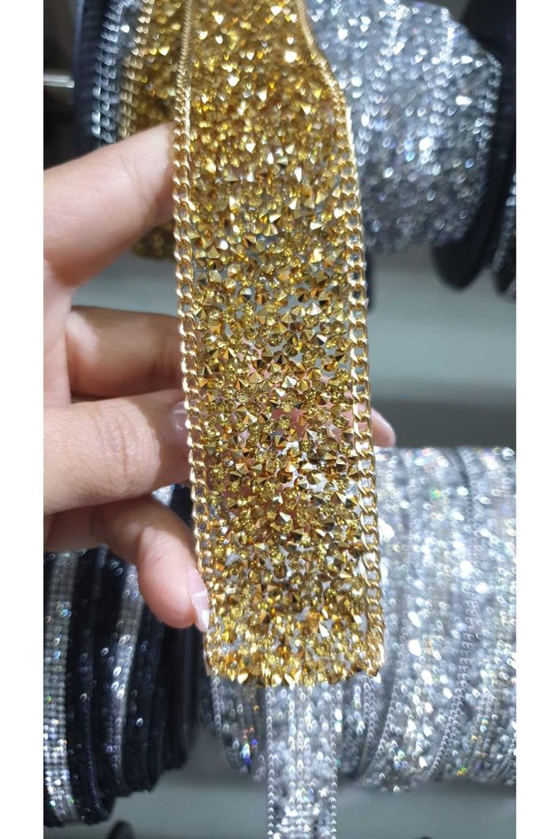 Iron-On Chain Stoned Strip Sconce Gold Color Decorative Strip
