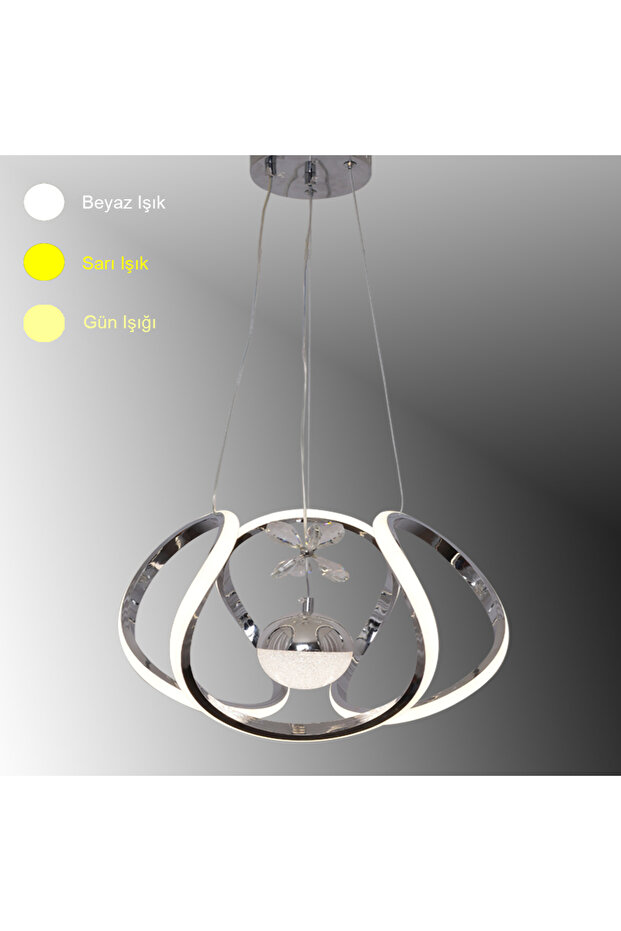 TT306-TPL-KR TT Aydınlatma Kavis Modeli Krom Kaplama Tek Toplu 3 Renk Modüllü Ledli Avize - 1