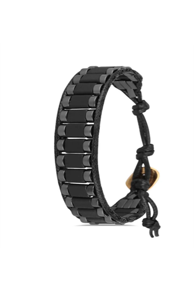 Men's Natural Stone Bracelet - Natural Hematite Stone Macrame Adjustable Men's Bracelet