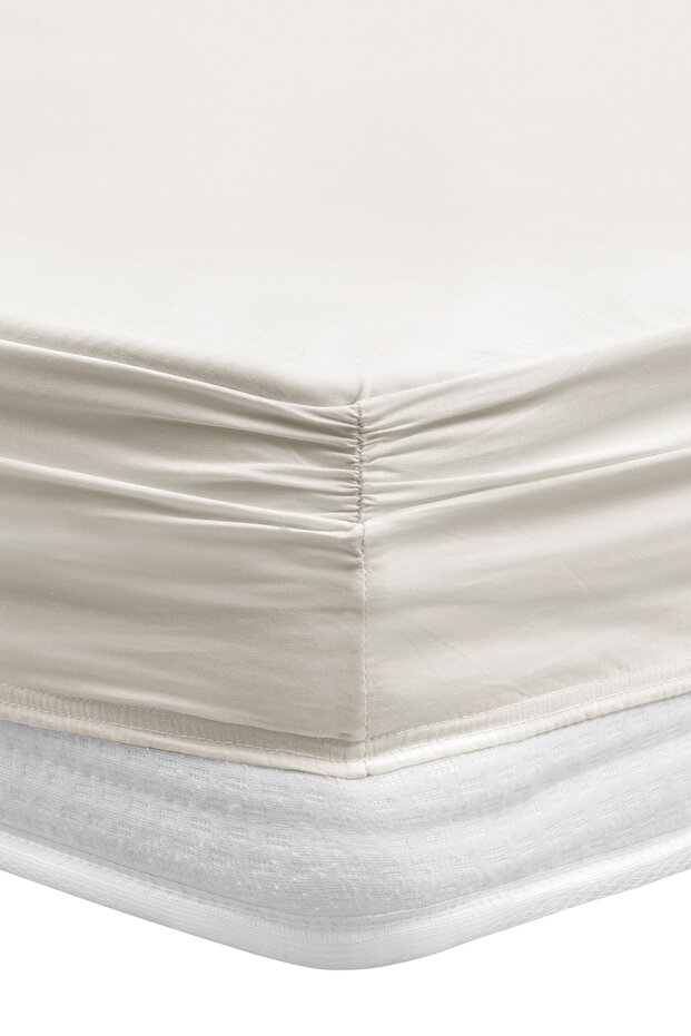 Noah Ecru Color Elastic Bed Sheet - 2
