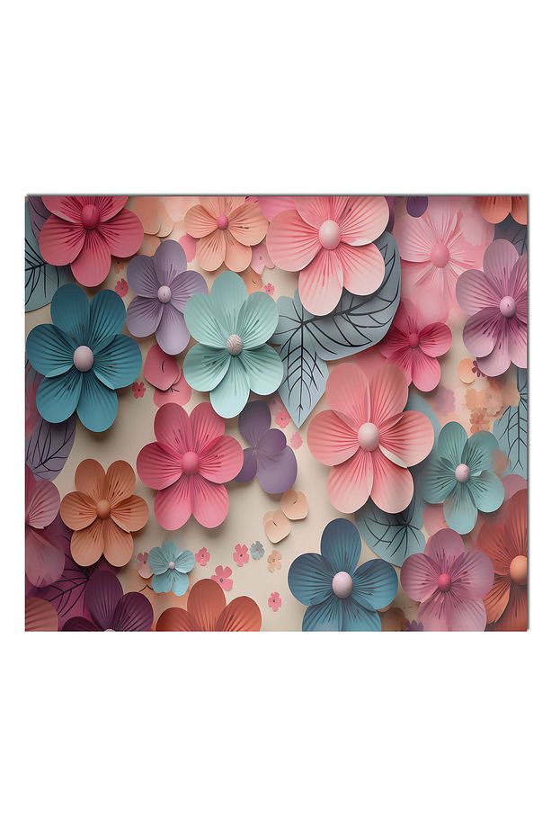 Cam Ocak Arkası Koruyucu Tezgah Ankastre Arkası Koruyucu 60x52 cm | Renkli Çiçekler - 2