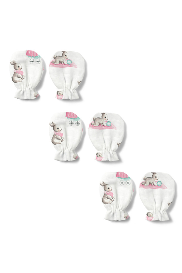 100% Cotton Muslin Gloves Set of 3 – Bébé Lapin Rose