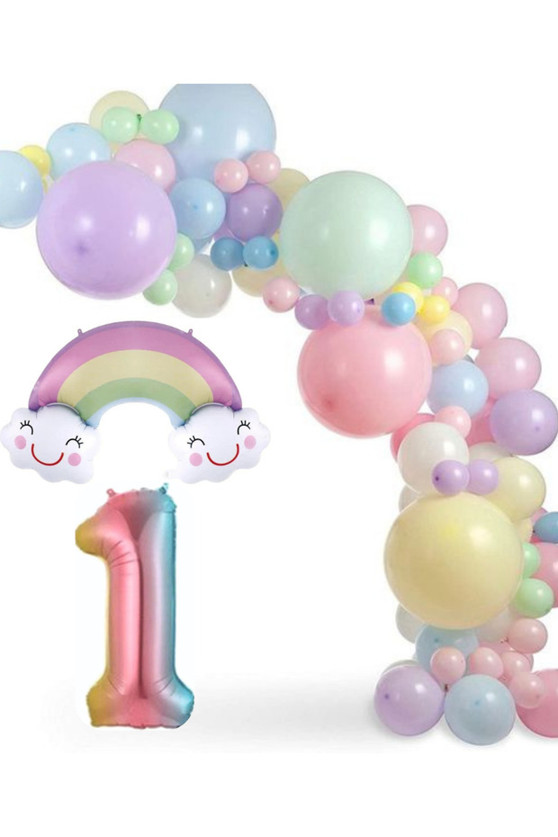 RAINBOW CONCEPT BALLOON CHAIN SET CLOUDY FOIL BALLOON NUMBER FOIL BALLOON SET
