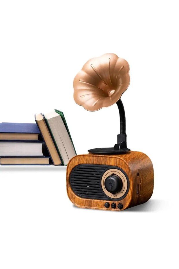 Mini Nostaljik Gramofon Retro Bluetooth Kablosuz SD Hoparlör Vintage Ahşap Radyo Müzik Kutusu - 6