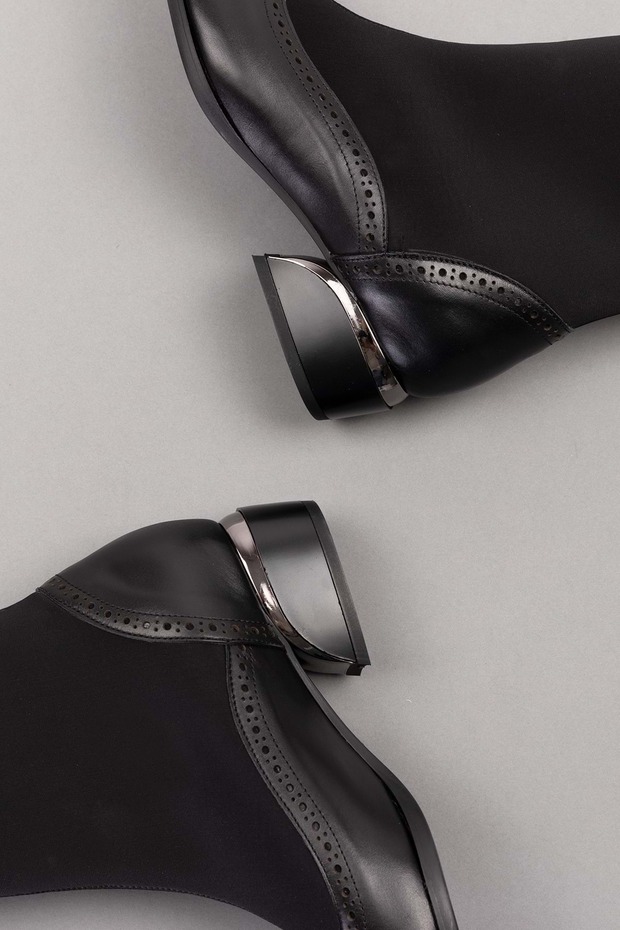 Kadın Hakiki Deri Kısa Topuklu Üst Streçli Bot Ast.229 - 9