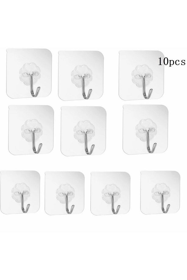 10 Adet 6x6cm Kendinden Yapışkanlı Şeffaf Güçlü Askı Kapı Duvar Askıları Ağır Yük Taşıma Askısı - 1
