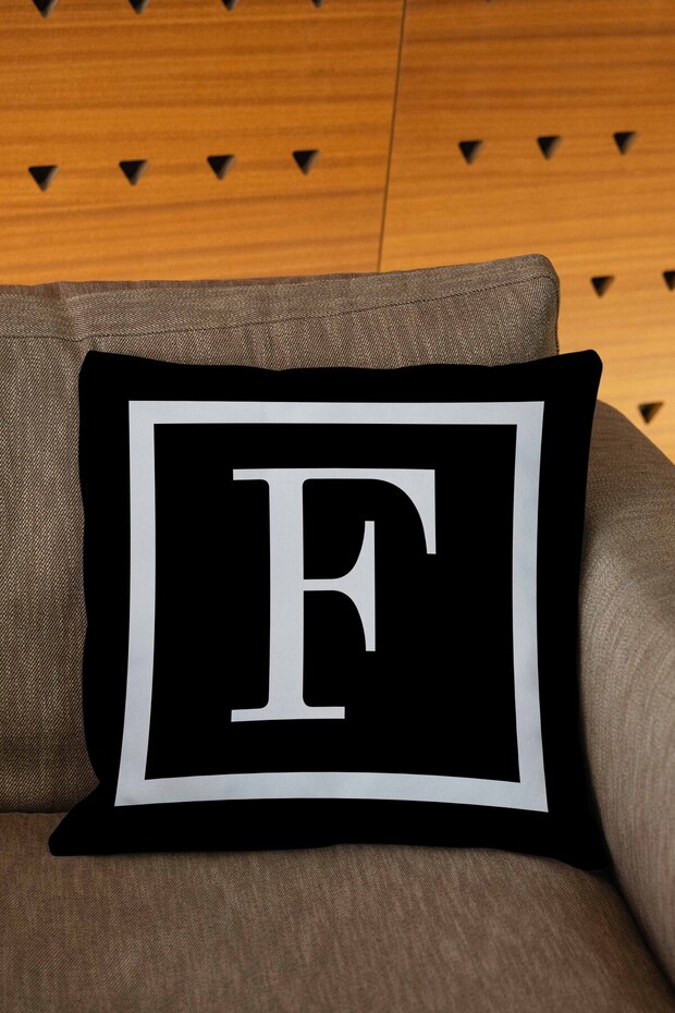 Black Colored Digital Printed Pillow Cover with White Written Letters