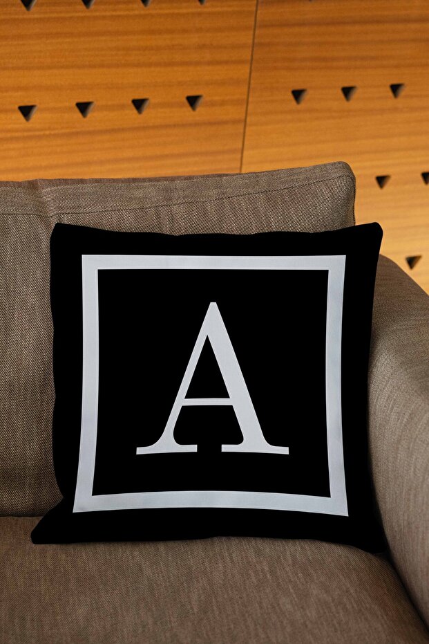 Digital Printed Throw Pillow Cover with Black Color and White Writing Letter A