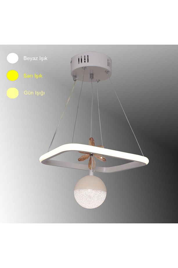 TT037-BY TT Aydınlatma Kare Model Mat Beyaz Tek Toplu 3 Renk Modüllü Ledli Avize - 1
