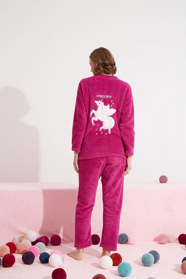 fuşya Alt-Üst Wellsoft Nakışlı Pijama Takım - 4