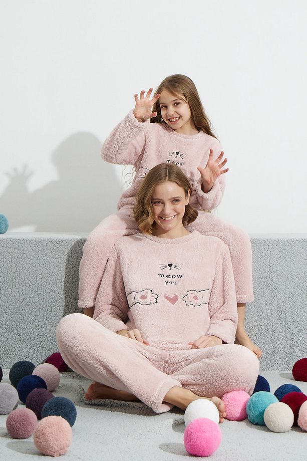 pudra Alt-Üst Wellsoft Nakışlı Pijama Takım - 1