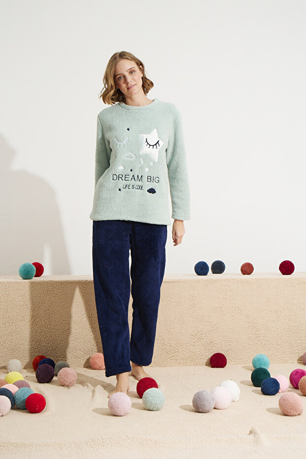yeşil Alt-Üst Wellsoft Nakışlı Pijama Takım - 2