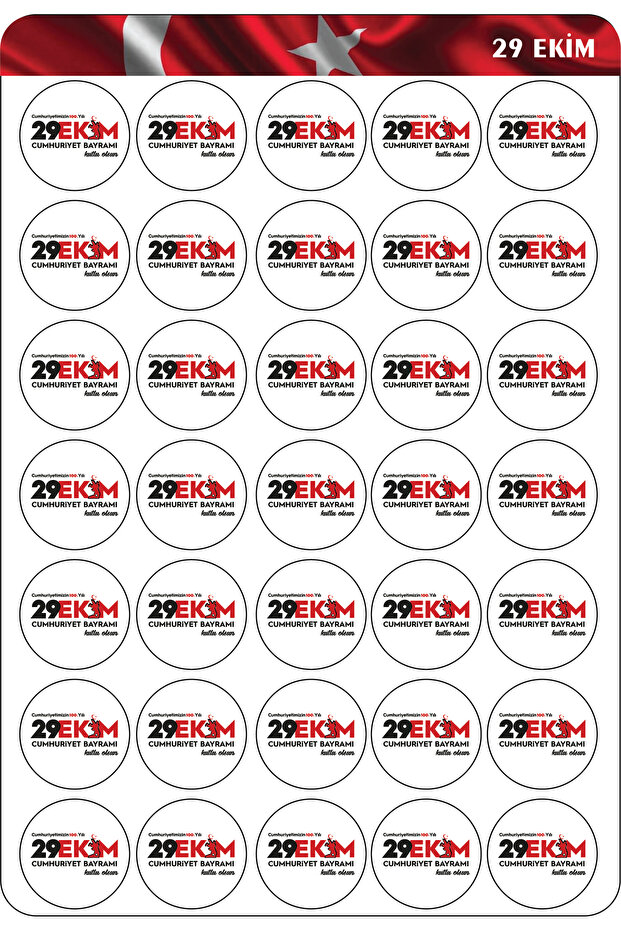 29 October Republic Day 101. Happy Year Sticker 3X3 cm 35 Pieces