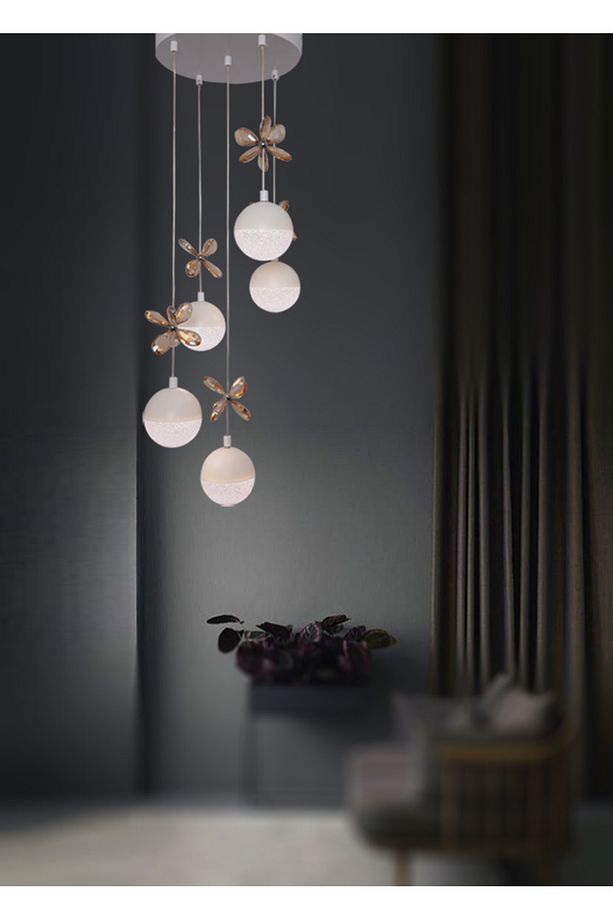 TT033-5-BY TT Aydınlatma Kelebek Toplu Model Mat Beyaz 5 li 3 Renk Modüllü Ledli Avize - 2