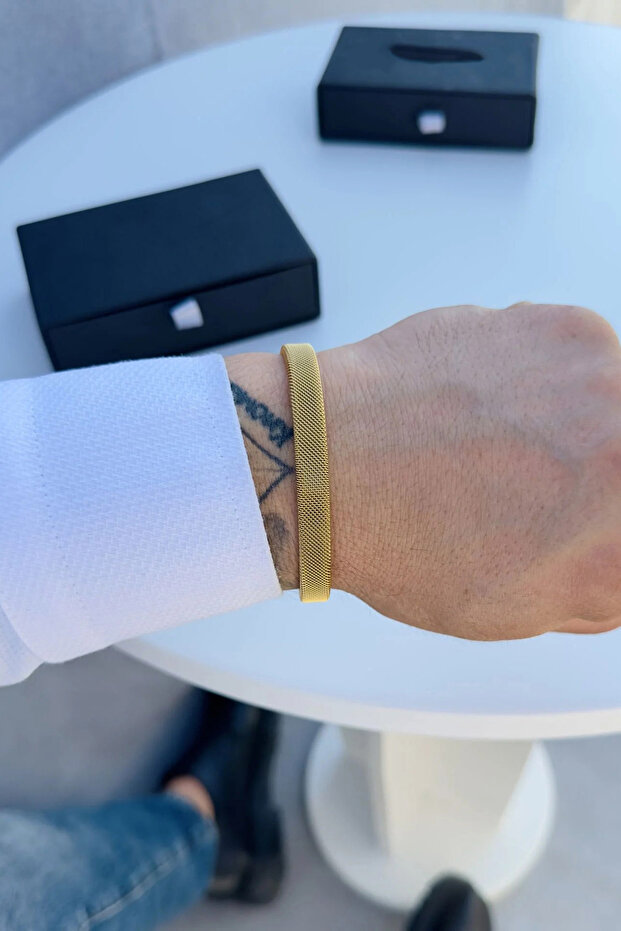 Hasır Örme Gold Çelik Bileklik - 3