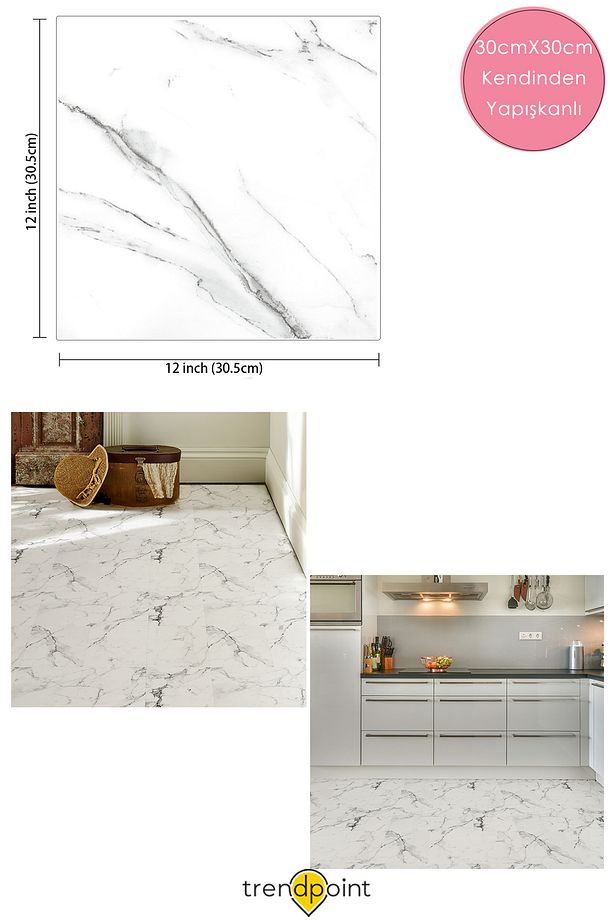 1 Adet LVT Zemin ve Duvar Kaplama Kendinden Yapışkanlı 30cm×30cm Mutfak Banyo Antre Karo - 6
