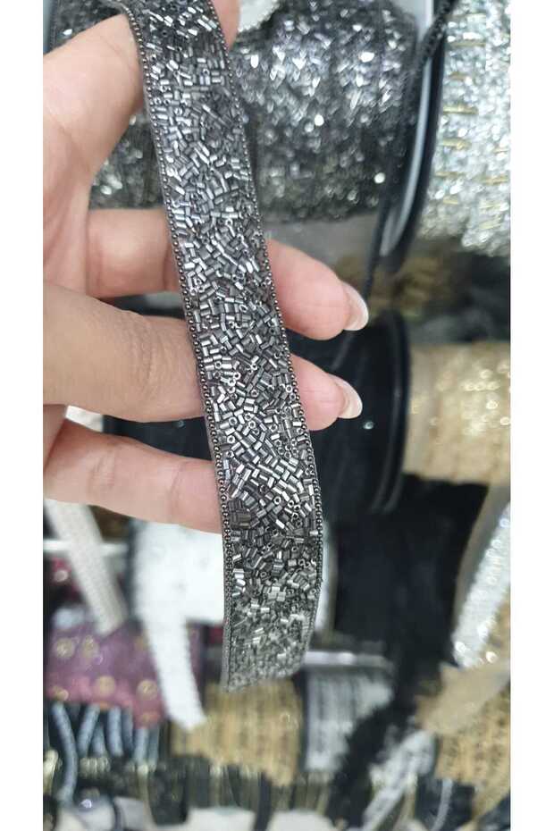 إكسسوار شريط زخرفي مزين بشريط أنثراسايت مطرز بالكي