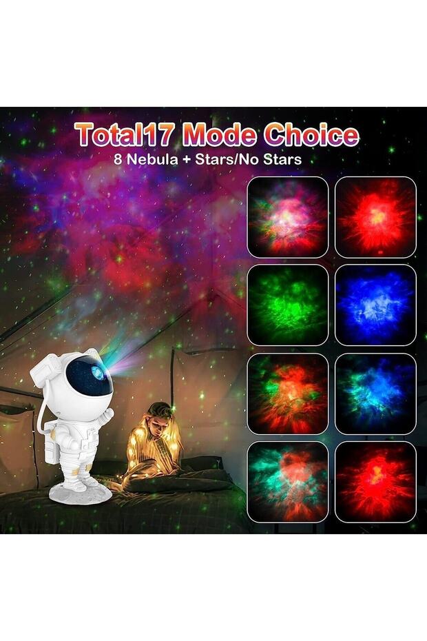 Astronot Projektör Led Işık Lazer Galaxy 360 Yıldız Projeksiyon Aurora Bulutsusu Çocuk Gece Lambası - 2