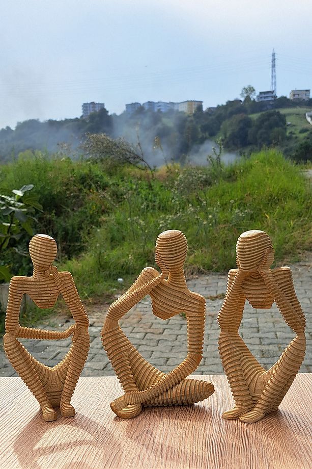 Dekoratif Thinker Temalı Düşünen Adamlar Heykel Biblo Bej 3'lü set 18 cm - 3