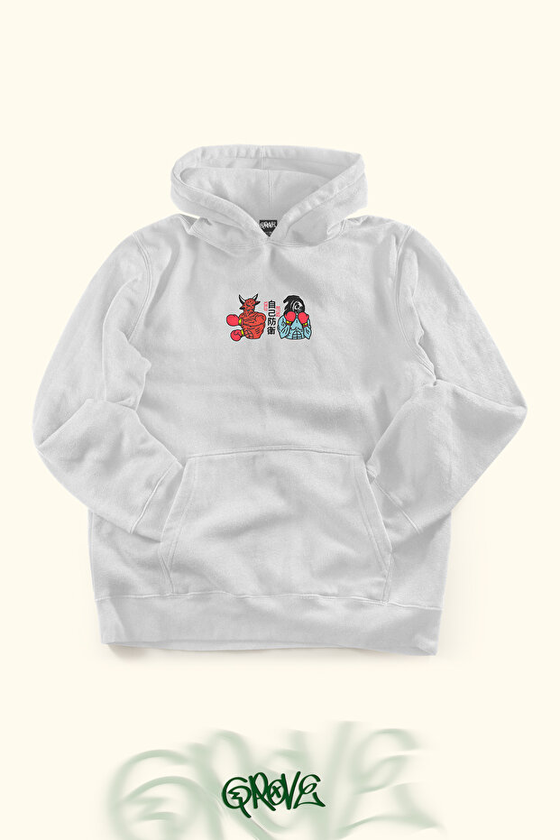 Boxing Attack Vs Defance Printed Unisex Oversize Hooded 2 Thread Raised Sweatshirt Hoodie
