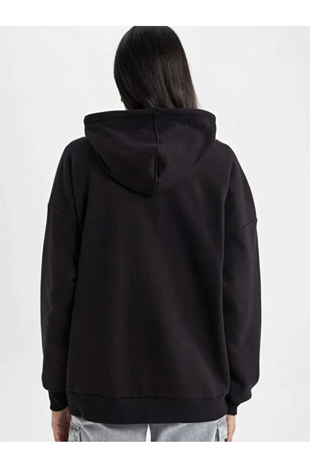 Oversize Basic Kapüşonlu Sweatshirt - 6