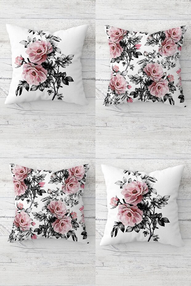 Layered Floral Bouquet Wreath Hidden Zippered Throw Pillow Cover Sofa Pillow Cover Set (4 PCS)