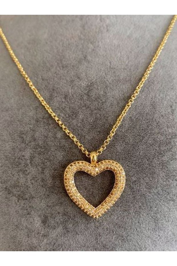 Heart Necklace with Zircon Stone Ezgi Hazelnut Silver Color Silver Necklace