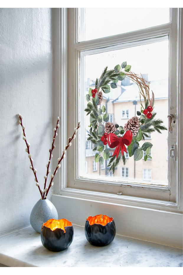 Yılbaşı Çelenk Cam Stickerı - 1