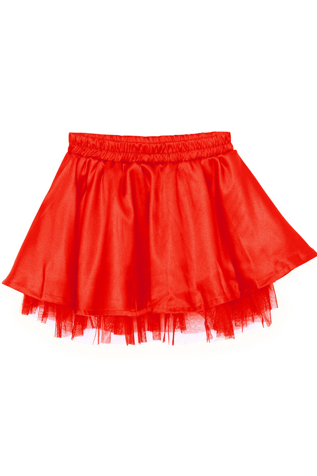 Girl's Red Satin Skirt Bottom Layer Tulle Detailed Skirt
