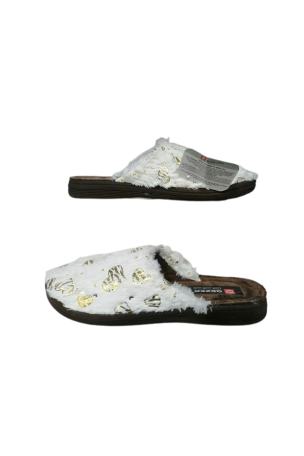 Women's White Plush Indoor Slippers
