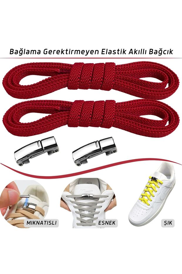 Red Kids Sneakers - Magnetic Elastic Laces, for Elastic Boots