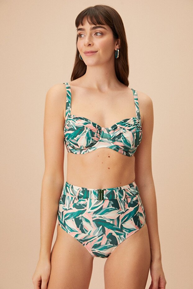 Gathered Underwire Patterned Bikini Top - 3