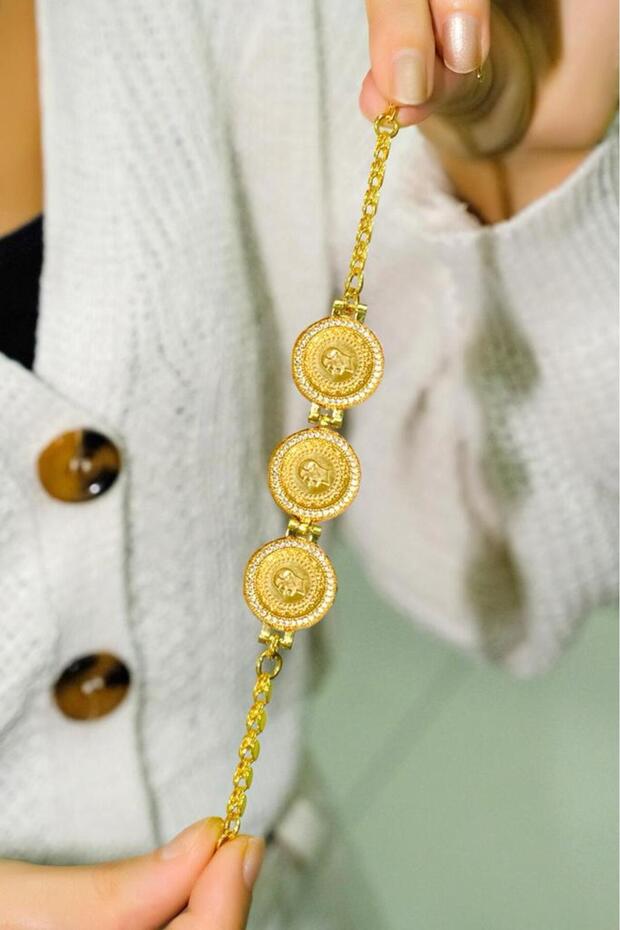 8 Ayar Pullu Çeyrekli 3lü Bileklik - 5