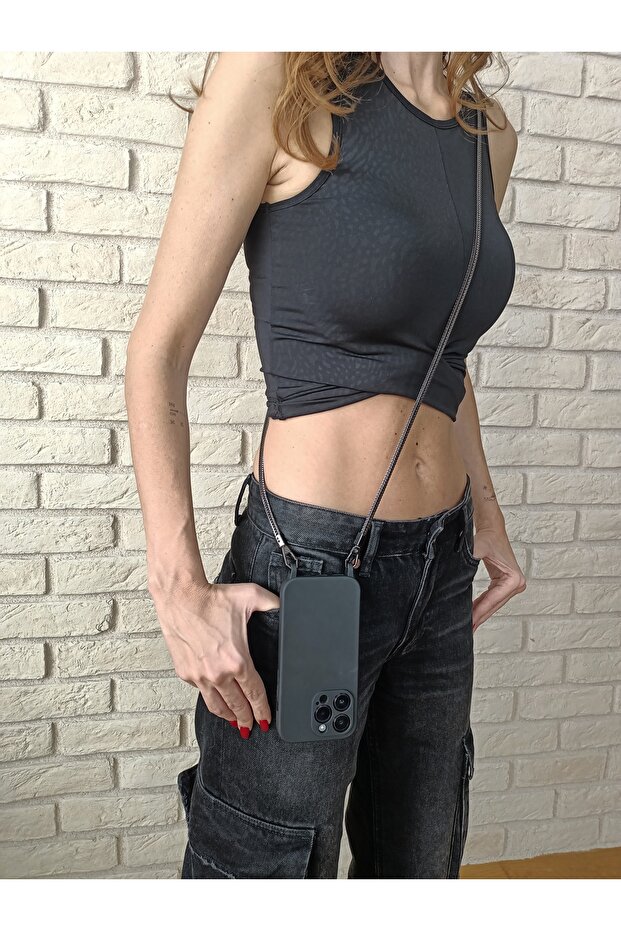 iPhone 12 Compatible Cross Fitted Silver-Black Chain Phone Strap