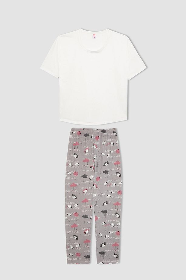 Fall In Love Pijama Takımı Regular Fit Bisiklet Yaka Kısa Kollu Üst Desenli Uzun Alt B6940ax23au - 1