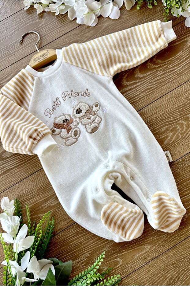 Velvet Baby Sleeping Bag with Booties and Scarf Bears