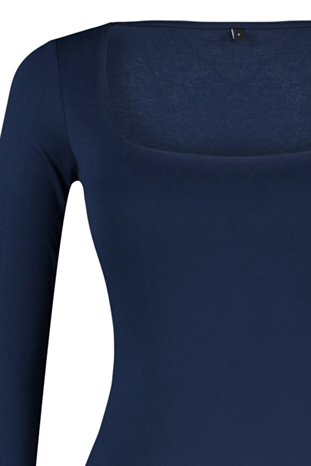 Lacivert Fitted/Vücuda OturaKare Yaka Alttan Çıtçıtlı Örme Body TWOAW24BD00062 - 7