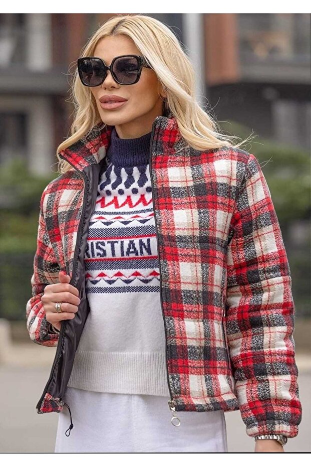 Imported Stamp Red Striped Coat Women