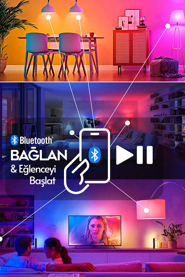 Hoparlörlü Bluetooth Led Ampül RGB Ambiyans Aydınlatmalı IOS ve Android Uyumlu Led Işık - 4