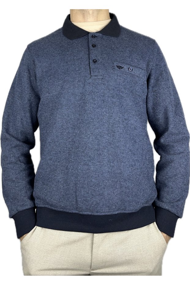 Men's Indigo Winter Thick Long Sleeve Thessaloniki Sweater with Pockets