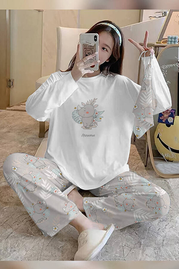 Bahd Rhino1 White Supersoft Women's Pajama Set 3667