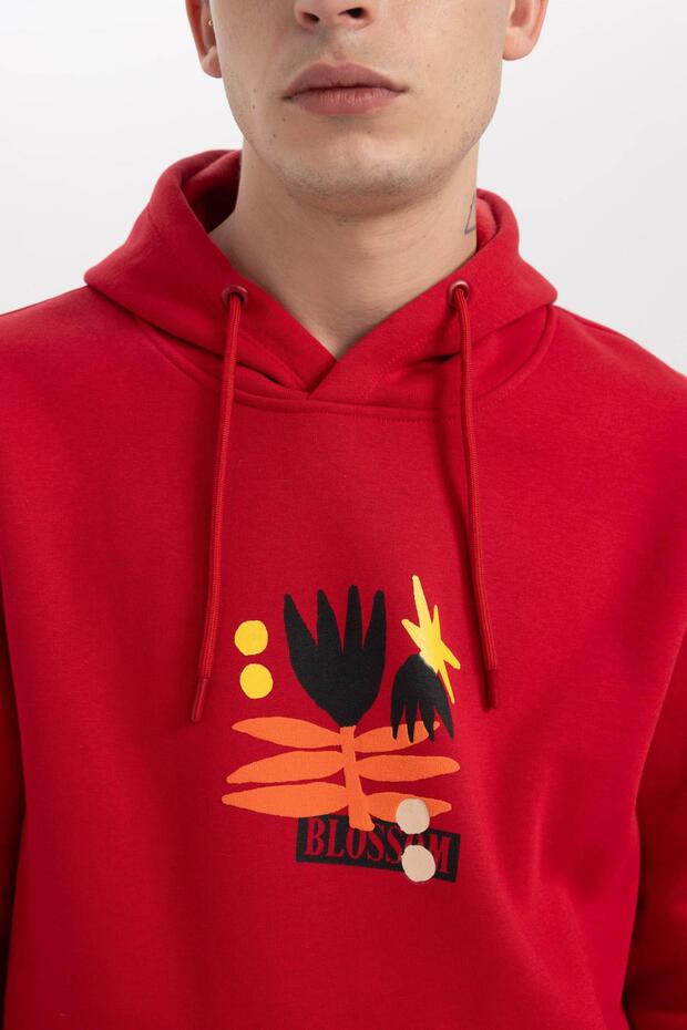 Regular Fit Kapüşonlu Baskılı Sweatshirt - 5
