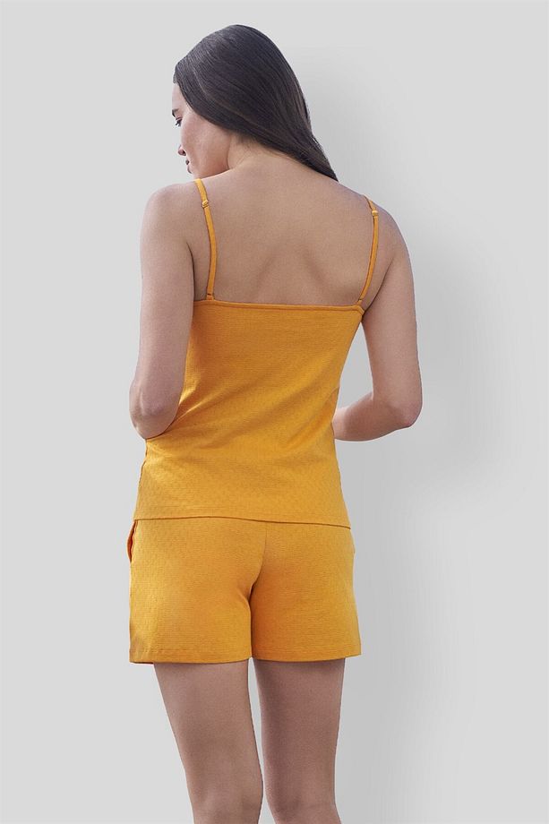 Kadın Turuncu Torbalı 3'lü Set Askılı Şort Pijama Takımı 4026 - 2