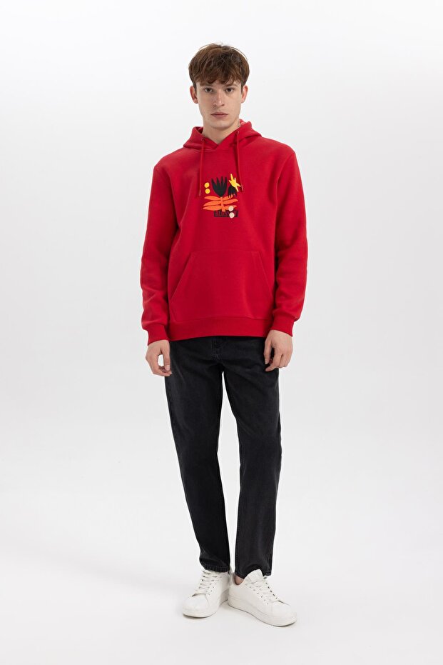 Regular Fit Kapüşonlu Baskılı Sweatshirt - 2
