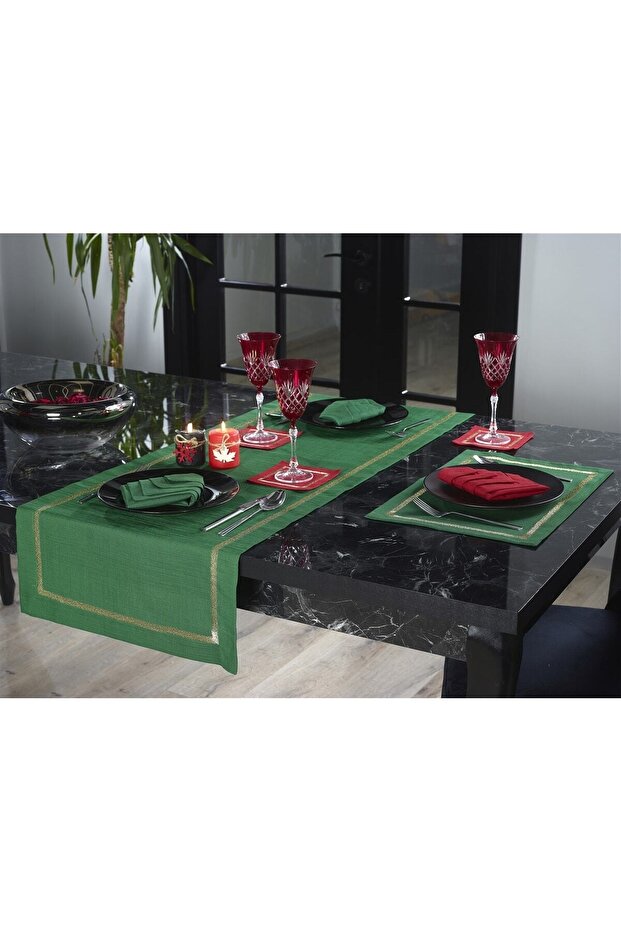 New Year's 2-Piece Serving Napkin with Iris Embroidery Linen Effect (Special Green Series)