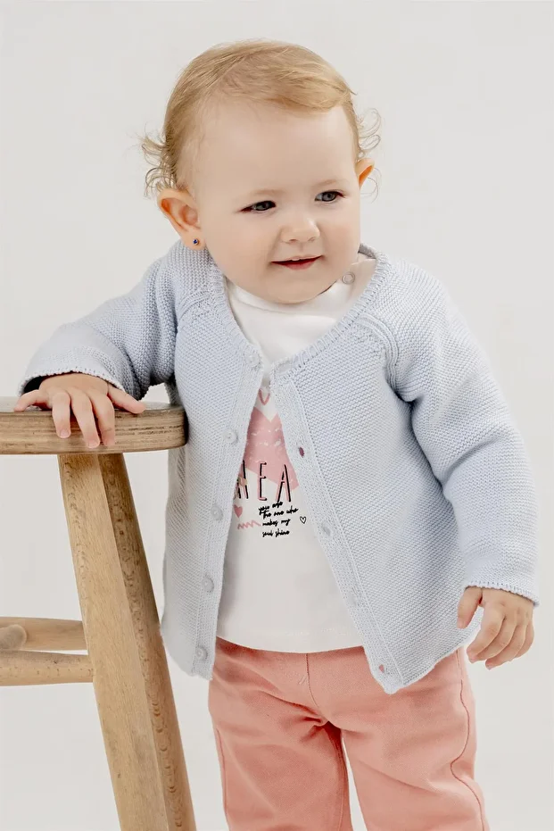 Triko Links Örgü Hırka Bebe Mavi %100 Pamuk - 1