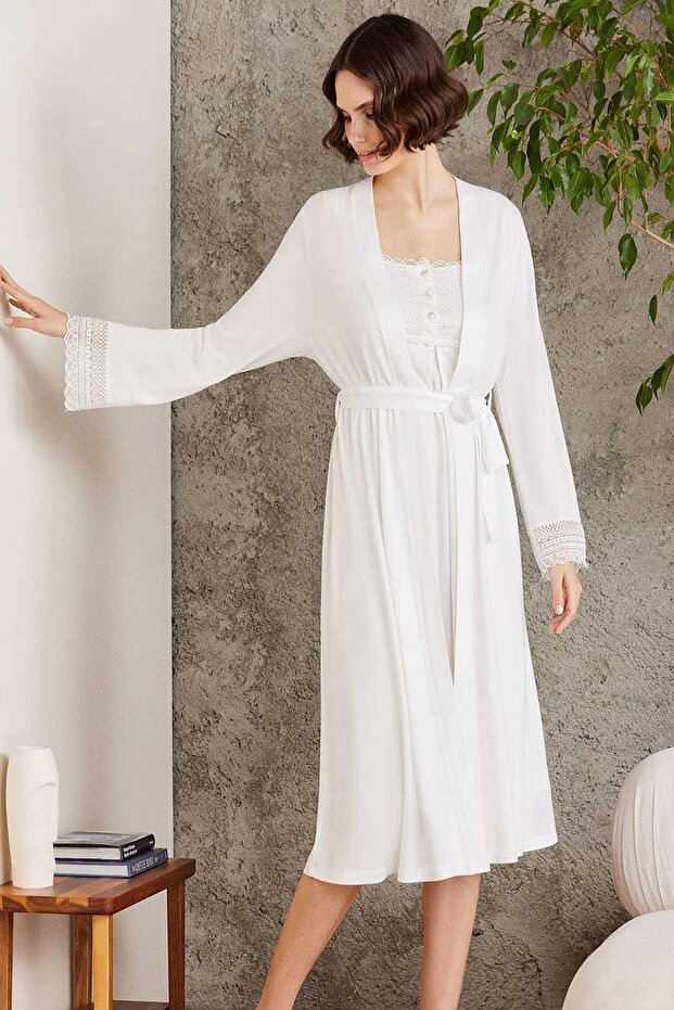 4005 Maternity Maternity Dressing Gown Nightgown Set-ecru